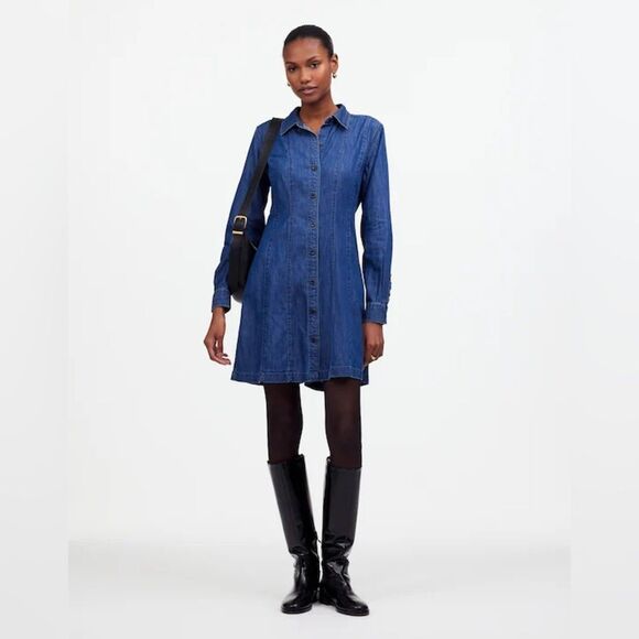 Madewell Denim Seamed Mini Dress in Clearfield Wash Sz 10 - Picture 1 of 10